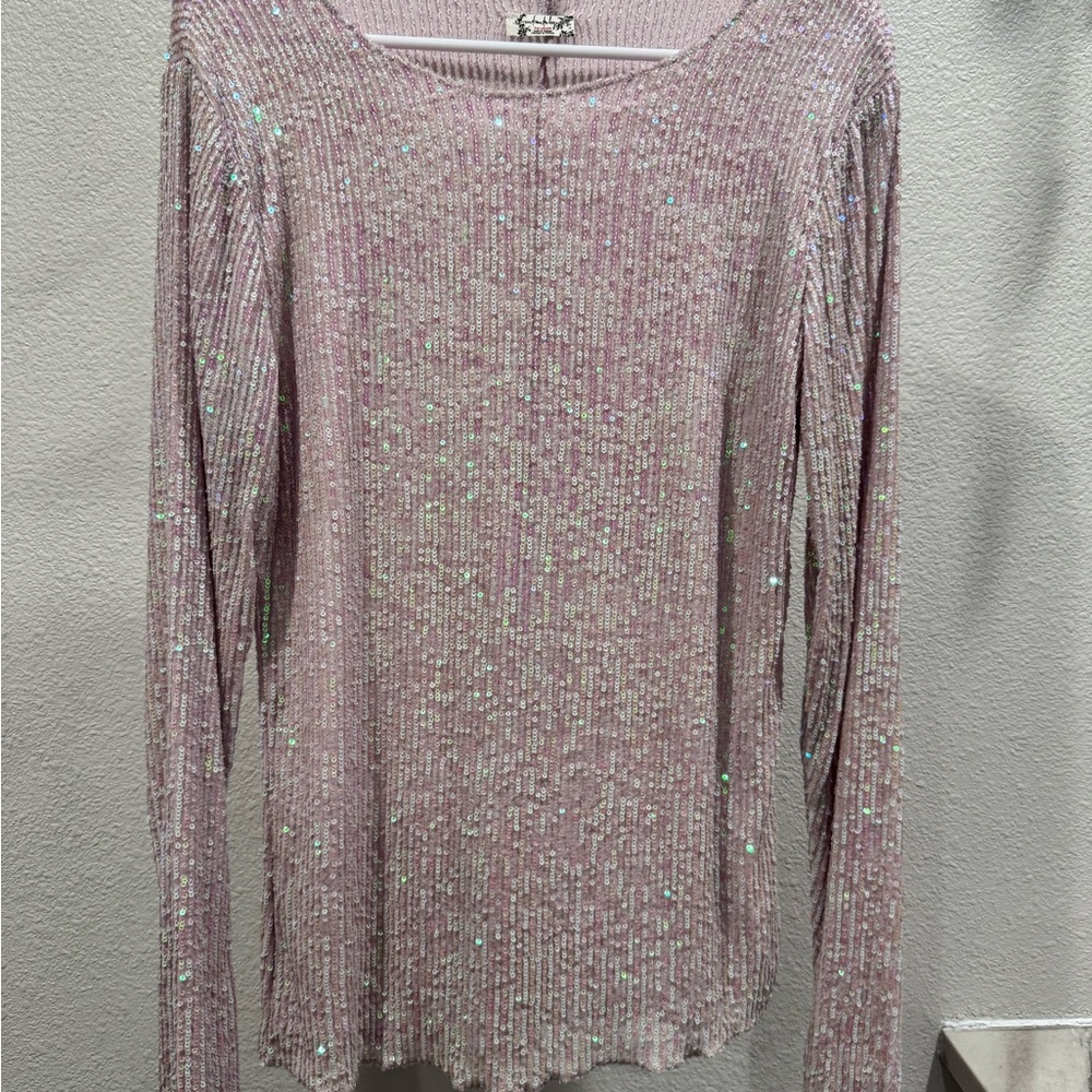 Free People Intimately Pink Lavender Sequin Long Sleeve Top
